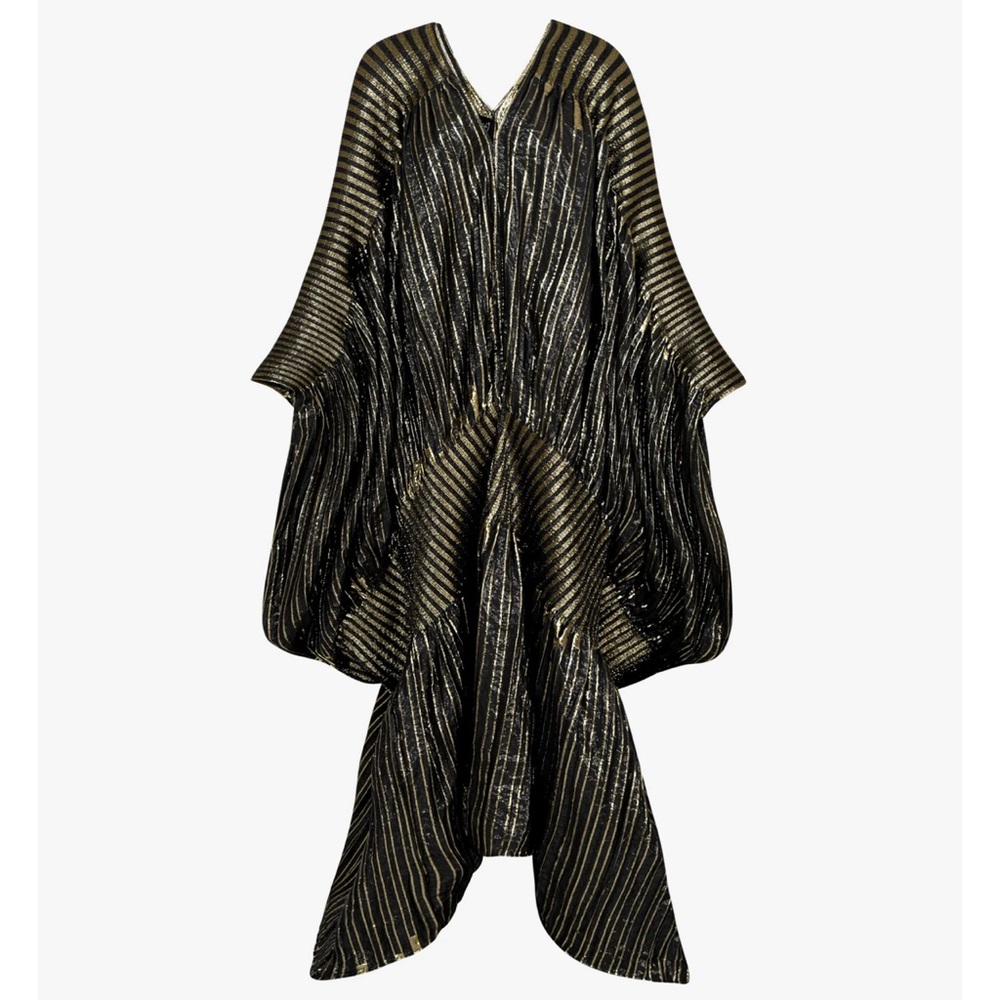 Dima Ayad Metallic V Neck Kaftan in Black & Gold